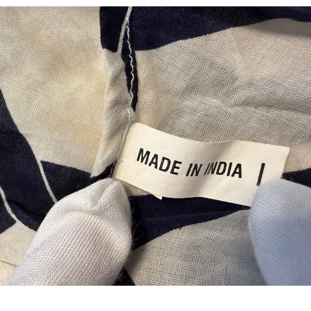 Navy Blue White Geometric Chain Link Cotton Scarf Lightweight Coastal Chic 92-20